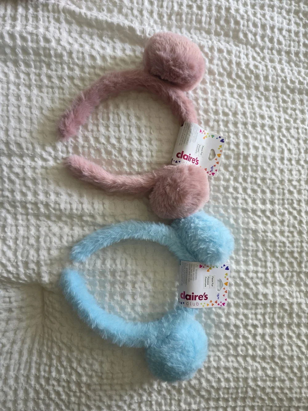 2 Claire's Pink & Blue Plush Kids Headbands.
